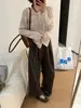 [Preço Especial Sem Devoluções Sem Trocas] T-PLATFORM 2026 Inverno Lã Estilo Coreano Casual Calça de Perna Larga Feminino 12128-3