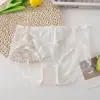 Ropa Interior Suave de Seda de Hielo de Cintura Media Transpirable de Encaje Sin Costuras con Entrepierna de Algodón Puro para Mujer Tangas Transparentes Sexy para Mujer