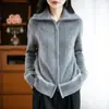 Cárdigan de punto retro para mujer, color liso, lana pura, suave, grueso, 10 cremalleras, top de capa base, otoño e invierno, cuello alto