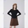 Nueva Camiseta Básica con Borde de Volantes para Mujer 2025, Top Interior de Moda para Principios de Primavera, Suéter de Punto Pequeño Estilo Fragancia con Cuello Redondo