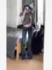 Jeans de Tiro Bajo Acampanados de Moda para Mujer, Nuevo Estilo Coreano de Otoño, Corte Ajustado, Pantalones Versátiles Elegantes de Longitud Completa