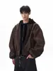 Chaqueta de Cuero Sintético Doble Pieza Estilo Retro Americano Bomber Tie-dye con Capucha Estilo Granja Piloto Superior para Hombre