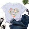 2025 Nueva Camiseta de Manga Corta Top Flor Corazón Cuello Redondo Estampado Patrón de Manga Corta