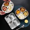Plato Cuadrado para Comida Rápida de Acero Inoxidable 304, Plato Cuadrado para Comida Infantil con Compartimentos, Plato de Cantina, Vajilla para Mesa de Hogar y Restaurante para Adultos