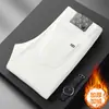 Jeans blancos de alta gama Lyocell para hombre, tres pruebas, nuevos jeans ajustados skinny elásticos para otoño e invierno con forro polar y diseño engrosado