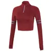 Top de yoga con tapete para el pecho, ajustado, adelgazante, con media cremallera, camiseta deportiva, corta, combinable, para correr, fitness, manga larga, para mujer