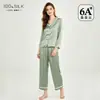 Pijama de Seda Pesado de 19 Momme Transfronterizo para Mujer, Conjunto de Ropa de Casa de Manga Larga y Pantalón Largo 100% Seda de Morera con Tacto Fresco