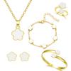 Traje de joyería de flor de cinco pétalos de gran venta transfronteriza Collar de flor de la suerte de placa simple para mujer Pulsera Pendientes Juego de 5 piezas