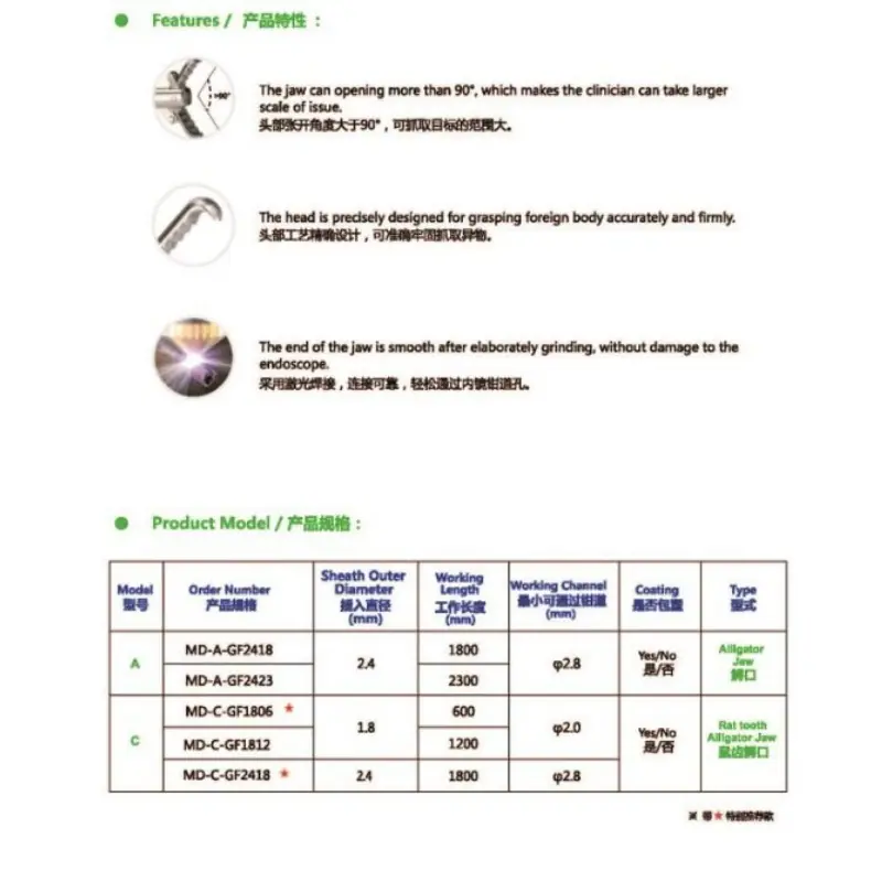 创想一次性使用内镜抓钳抓取钳夹组织结石MD-C-GF1806MD-C-GF2418