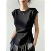 Camiseta de Encaje de Alta Gama con Empalme y Abertura Irregular para Mujer, Top de Verano Talla Grande con Diseño Adelgazante que Ceñe la Cintura