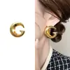 Pendientes Geométricos con Letras Retro de Moda Transfronterizos Estilo Nicho Simple Exagerado Chapado en Cobre Oro Real de 18 Quilates Pendientes Brillantes para Mujer