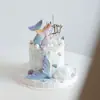 Decoración de Pastel Temática Océano Soñador con Gradiente Iridiscente de Cola de Pez Concha Estrella de Mar Decoración para Hornear Pastel de Cumpleaños Enchufe