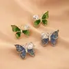 Pendientes de Mariposa de Cristal Verde Moda Temperamento Exagerado Lujo Ligero Sentido de Alta Gama Pendientes Estilo Mori Francés Pendientes Degradados para Mujer