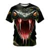 Camiseta de verano con cuello redondo y estampado digital 3D de cabeza de serpiente, holgada e informal, de manga corta para hombre