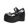Sapatos Baixos Retro Redondos de Couro Patente Tamanho Grande para Mulheres 2025 Primavera Novo Estilo Sola Plataforma Salto Anabela Boca Rasa Sapatos de Couro Tamanho 43 Sapatos para Exportação