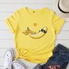 Verão 2023 novo Europeu e Americano feminino solto Gola redonda spoof banana camiseta básica de manga curta Gola redonda gola