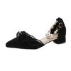 Sandalias Baotou Hada 2025 Nuevo Verano Francés Punta Encaje Perla Brisa Nocturna Zapatos Suaves Retro