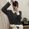 Suéter de punto para mujer con cuello de muñeca, bloques de color a rayas, nuevo para Otoño Invierno 2026, suelto, rejuvenecedor, suave, nutritivo, de manga larga