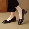 Sapatos de Salto Baixo com Fivela Quadrada de 5cm Baixo Corte Feminino Outono 2026 Novo Pequenos Sapatos de Couro Embossados Usáveis em Todas as Estações