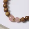 Pulsera DIY de Madera Nanmu Seda Dorada con Cuentas de Ágata de Círculo Único para Hombres y Mujeres, Cadena de Mano de Cuentas de Madera