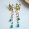 Pendientes Europeos y Americanos Transfronterizos de Fénix Incrustados con Diamantes en Forma de Gota de Agua, Pendientes Retro Exquisitos, Estilo de Lujo Ligero y Alta Gama, Pendientes de Estilo Nacional para Mujer