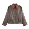 Comercio Exterior Wholesale Otoño Nuevo Estilo Europeo y Americano Bloques de Color Solapa Gamuza Chaqueta Casual