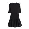 Otoño 2024 Nuevo estilo europeo y americano de alta gama de moda temperamento ajustado de cuello redondo con costura de popelina vestido de punto para mujer
