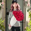 Manta con Flores de Rosa de Venta Caliente Transfronteriza Producto Terminado Regalo para el Día del Maestro de Oficina Manta Tejida a Mano Ramo Manta Chal Manta para Sofá