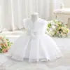 Nuevo Estilo Vestido de Bautizo para Bebé de un Año Chal con Flores 3D para Bebé Vestido de Boda Vestido para Fiesta de Cumpleaños de Niña
