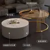 Mesa de Centro, Lujo Ligero, Simple y Moderna, Adecuada para Salas de Estar Pequeñas, Mesa Auxiliar Nórdica, Mesa de Centro Redonda Pequeña con Encimera de Roca