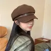 Gorra de Boina de Lana para Otoño e Invierno para Mujeres con Circunferencia de Cabeza Grande, Boina de Artista, Gorra de Pico de Pato para Adelgazar la Cara, Gorra de Boina Versátil Retro de Moda