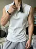 Chaleco de Media Cremallera Desestructurado con Retazos para Hombre, Nuevo Diseño de Verano de Moda, Camiseta sin Mangas Suelta Casual de Contraste de Color