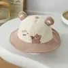 Sombrero para niños sombrero de cubo para niña de jardín de infantes bebé otoño e invierno pana oso de dibujos animados niño de 5 años sombrero de pescador