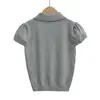 Diseño Único Verano Cuello de Muñeca Adelgazante Estilo Universitario Dulce y Picante Camiseta de Punto de Manga Corta para Mujer Top Corto
