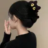 Lindo Pinza para el Pelo de Peluche de Gato Negro para Mujer Otoño e Invierno Nuevo Pinza Grande para el Pelo en la Parte Posterior de la Cabeza Elegante Pinza de Tiburón Adorno para la Cabeza