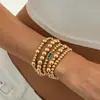 Conjunto de Pulseiras de Miçangas Ccb Hip-Hop Punk Europeu e Americano Transfronteiriço para Mulheres, Pulseiras de Miçangas Redondas, Diamantes Quadrados Acrílicos da Moda em Camadas