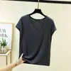 Camiseta de Manga Corta de Modal con Cuello en V para Mujer Verano Talla Grande Delgada Holgada Camiseta Base Interior Sencilla Color Sólido Top para Vestir