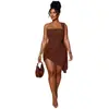 Vestido casual de punto ajustado para mujer, color sólido, estilo europeo y americano, para senderismo, de un solo hombro, sin tirantes, sin mangas, sin espalda, corto