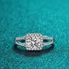 Anillo de plata esterlina S925 con moissanita, anillo cuadrado tipo bolsa, anillo femenino con microincrustaciones de diamantes de 1 quilate, venta al por mayor, transmisión en vivo, oferta especial.