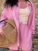 Conjunto de Moda Verão Europeu e Americano Transfronteiriço 2026 Casual Simples Estilo Resort Camisa de Manga Longa Cor Sólida Cardigan Shorts