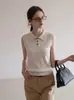 Camiseta de punto de manga corta con cuello polo estilo coreano para mujer, top elegante de solapa de alta gama para verano
