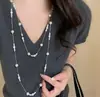 Collar de Perlas Blancas de Alta Gama Estilo Coreano con Adornos de Estrellas, Cadena de Suéter Multicapa, Accesorio de Ropa Versátil para Otoño e Invierno