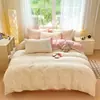 Juego de Cama Estilo Pastoral de Hilo Doble Clase A Super Suave de Cuatro Piezas Cubierta de Edredón Rosa de Jacquard de Algodón Puro Sábanas Ropa de Cama Cama Sábanas