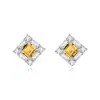 Pendientes de botón de plata S925 Hui Kai Jewelry para mujer, Pendientes de piedra de cristal natural cuadrados, Joyería de lujo ligero en stock