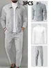 Conjunto de Chaqueta de Otoño para Hombre de Amazon Transfronterizo con Bolsillos con Cremallera, Patrón de Gofre + Camiseta Conjunto de 3 Piezas