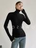 Camiseta básica de punto de una pieza sin costuras para mujer, de lana merina mejorada, gruesa, de cuello alto, elástica en cuatro direcciones, suave, agradable al tacto.