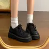 Mocassins Leves com Solado Macio, Solado Grosso, Aumento de Altura, Forrados com Lã para Mulheres, Novo Estilo Primavera e Outono 2026, Sapatos Pequenos de Couro Estilo Britânico para Mulheres Baixas