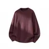 Han Lu Suéter Básico de Tricô Pesado Gola Redonda Tweed Falso Lã Caimento Solto Calça Casual de Corte Curvo Conjunto de Duas Peças