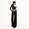 Pantalones casuales transfronterizos para mujer, pierna recta, corte holgado, fluidos, de lunares, estilo relajado, hasta el suelo, pantalones largos negros de lunares, longitud extendida negra de lunares