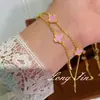 Nuevo Pulsera de Cuatro Hojas de Doble Capa Rosa Nácar Cadena Doble de Alta Gama Nicho Pulsera de Flor de Cuatro Hojas Mayoreo
